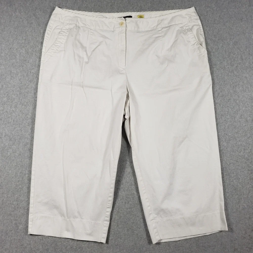 Talbots Woman Pants 22W White Classic Stretch Crop Capris Plus Sz Summer Casual‎